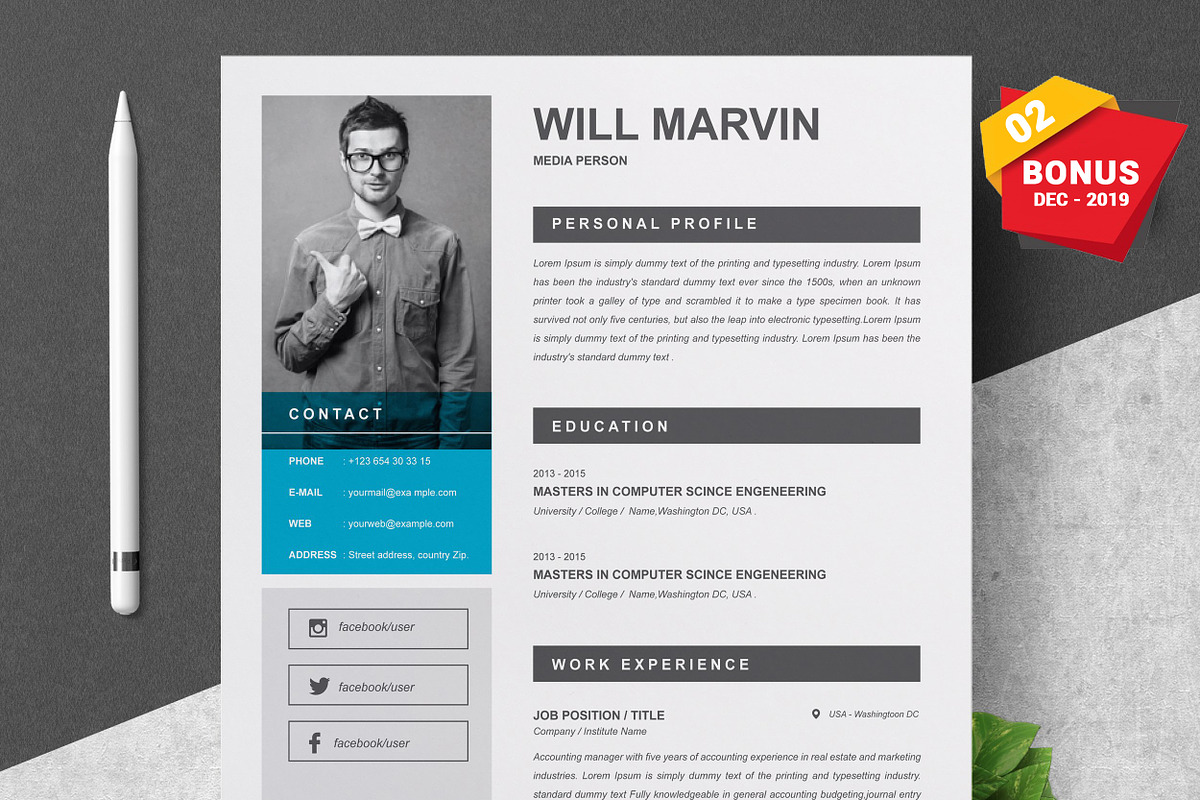 Resume/CV Bundle | 200+ for $29, a Resume Template by ResumeInventor (Photo 88 of 207)