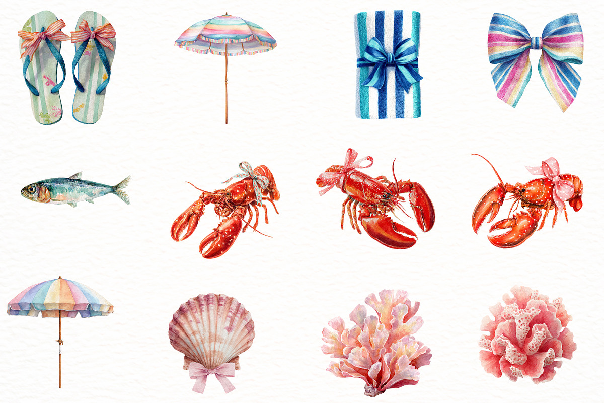 Coquette Coastal Summer Clipart, an Illustration by Designworld (Photo 3 of 8)