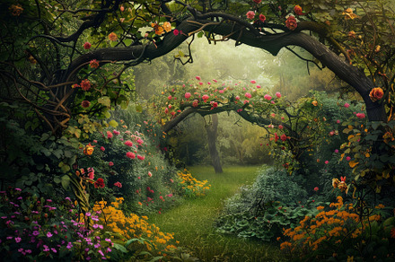 Vibrant garden filled with twisting, a Photo by Iftikhar Alam