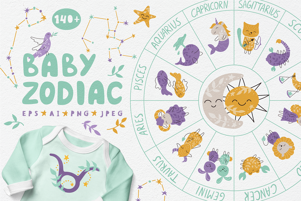 Baby zodiac. Astrology for kids, an Animal Illustration by RinaKustova (Photo 1 of 12)