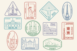 Travel, passport stamps or seals