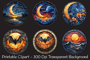 Moonlit Nights Stained Glass Clipart, an Illustration by RobertsArt (Thumbnail 6 of 7)