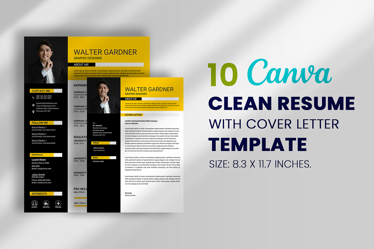 10 Clean Canva Resume Templates, a Print Template by Waliullah Solutions (Photo 1 of 5)