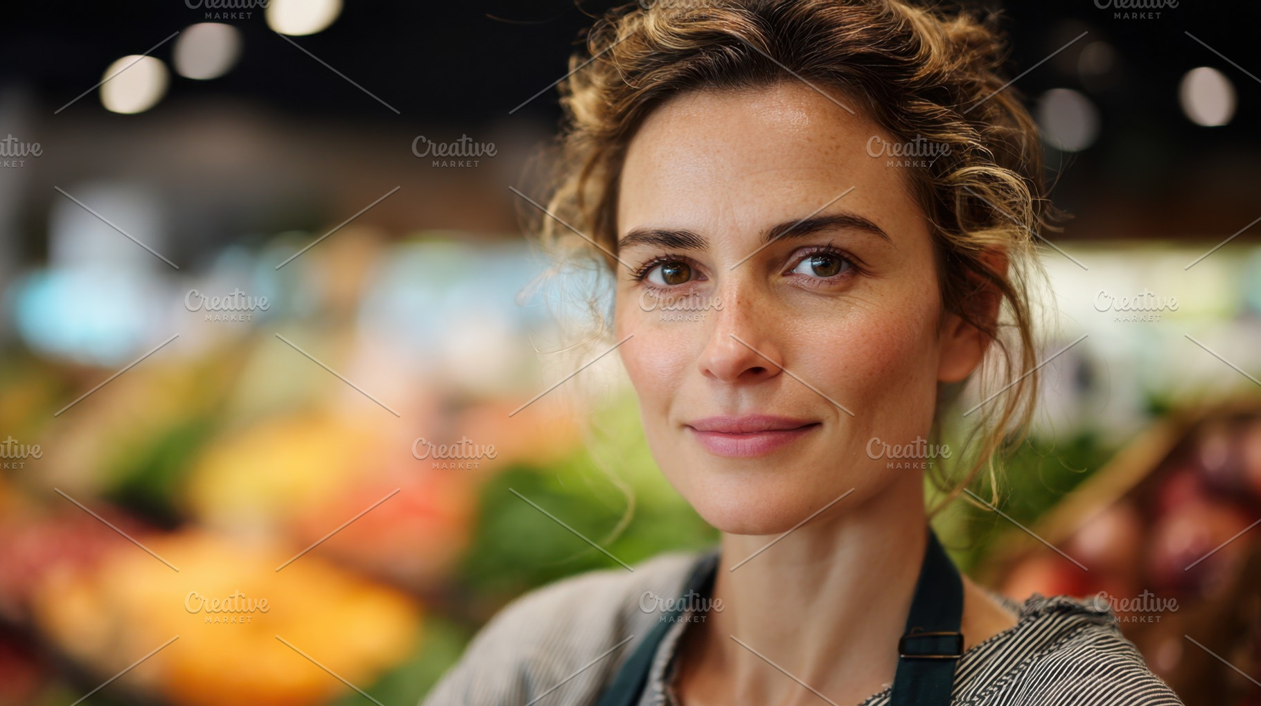 Smiling woman in a market setting, a Photo by Beautiful things