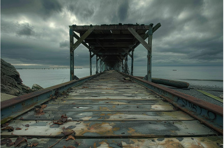 Abandoned pier on overcast day, a Nature Photo by Ylivdesign