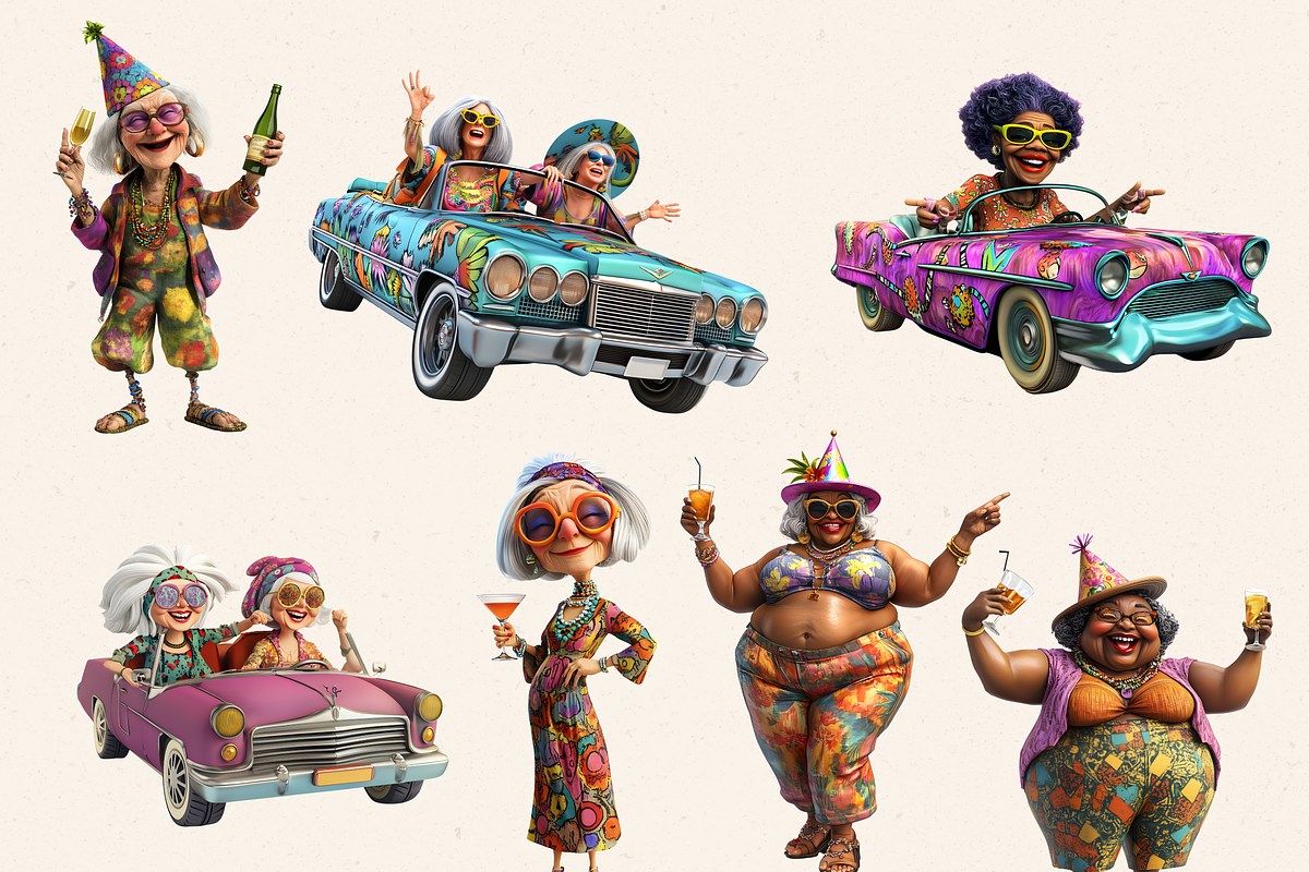 HIPPIE OLD LADY NANA CLIPART PACK, a Person Illustration by Daring Digies (Photo 6 of 9)