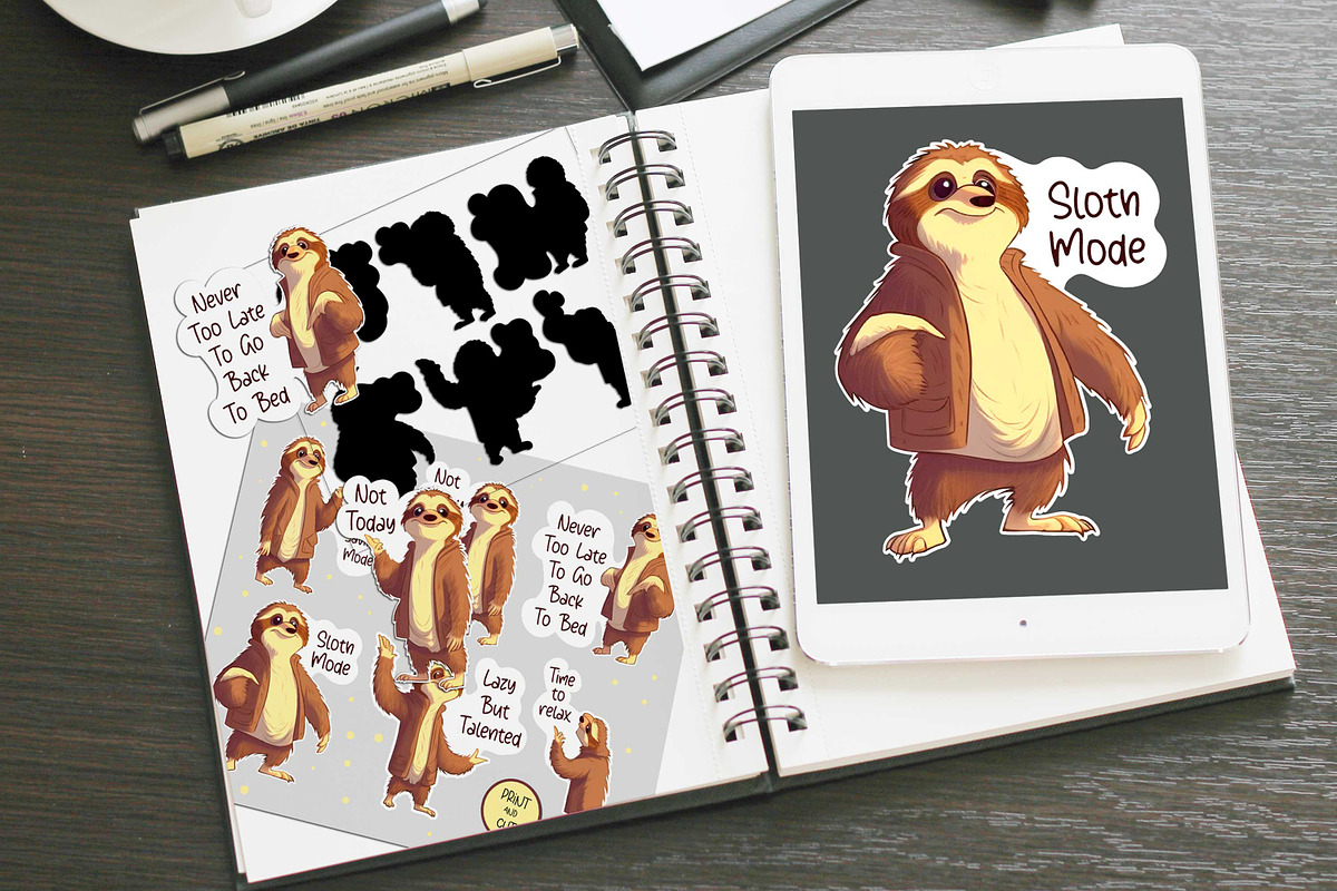 Cute Sloth Cartoons | Printable Stic, a Stationery Template by Big Squirrel (Photo 2 of 4)