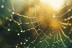 Spider web with water drops, a Nature Photo by MistyDay