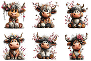 Whimsical Highland Cow Floral Clipar, an Illustration by CraftArtStudio (Thumbnail 5 of 6)