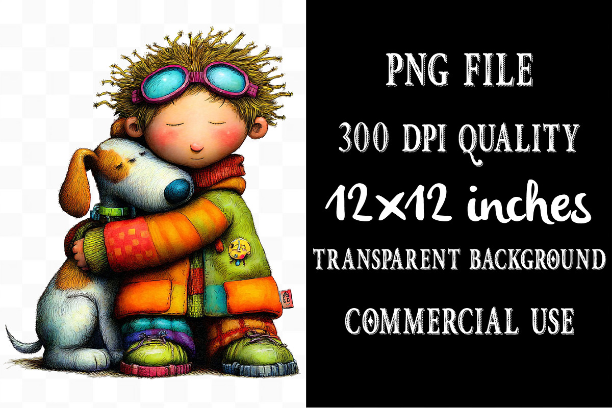 Puppy with Boy Whimsical Clipart, a Person Illustration by Designking (Photo 4 of 5)