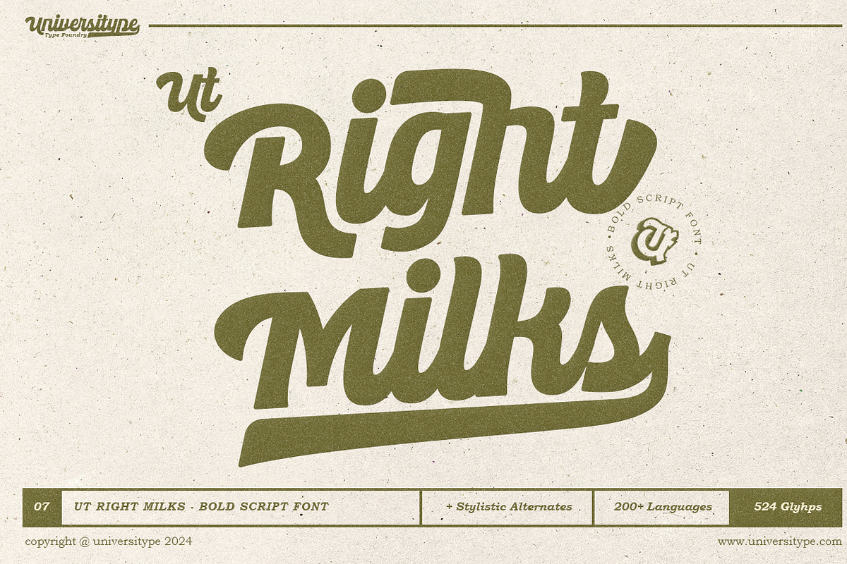 UT Right Milks - A Bold Script Font, a Script Font by Universitype (Photo 1 of 8)