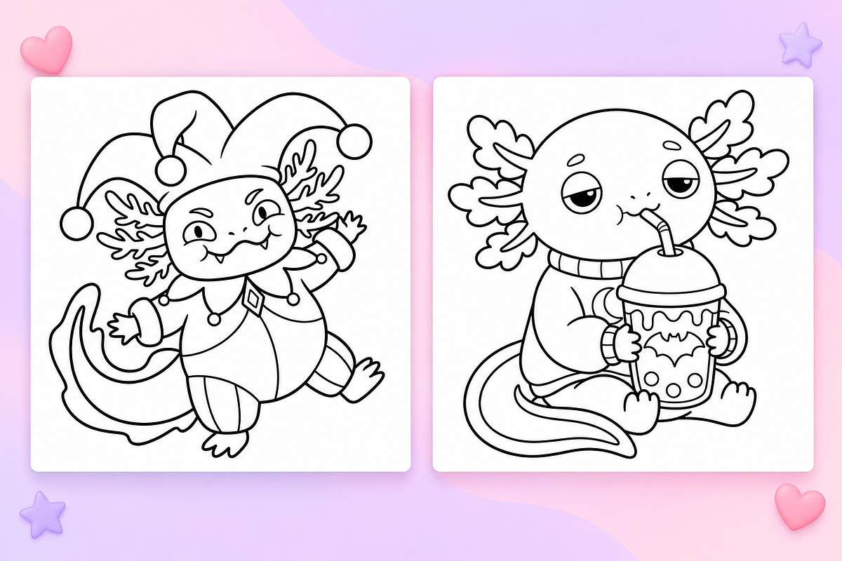 Spooky Axolotl Coloring Pages Vol. 1, an Animal Illustration by Inkivelle Studio (Photo 2 of 3)