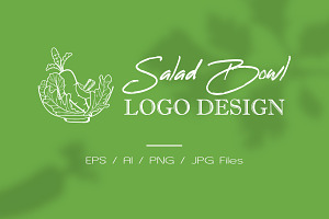 Salad Bowl Food Logo Design Template