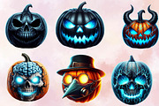 Creepy Black & Blue Halloween Pumpki, an Illustration by SVGArt (Thumbnail 3 of 8)