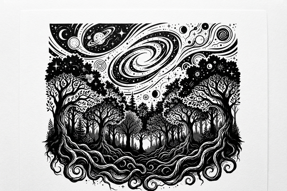 50 Mystical Galaxy Forest Silhouette, a Technology Illustration by Amazin_art (Photo 15 of 26)