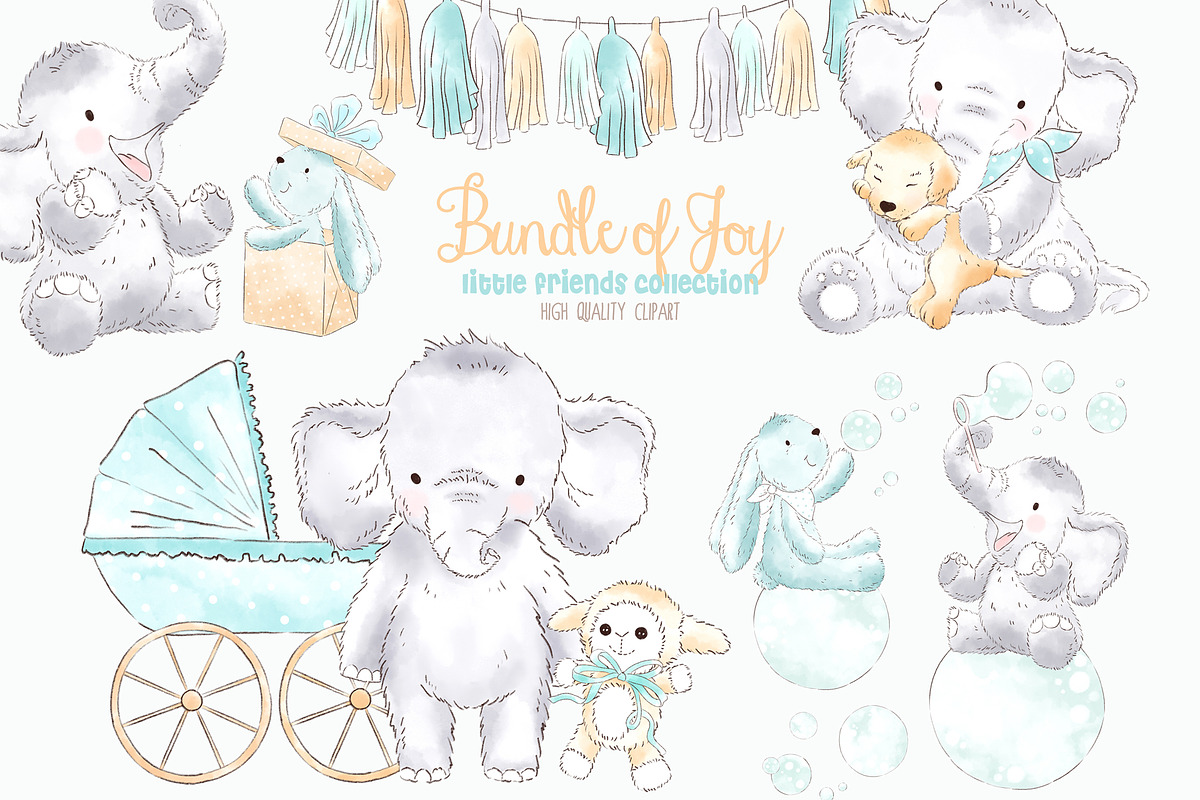 Elephant Babyboy Watercolor Clipart, an Animal Illustration by Magic Story Studio (Photo 1 of 4)