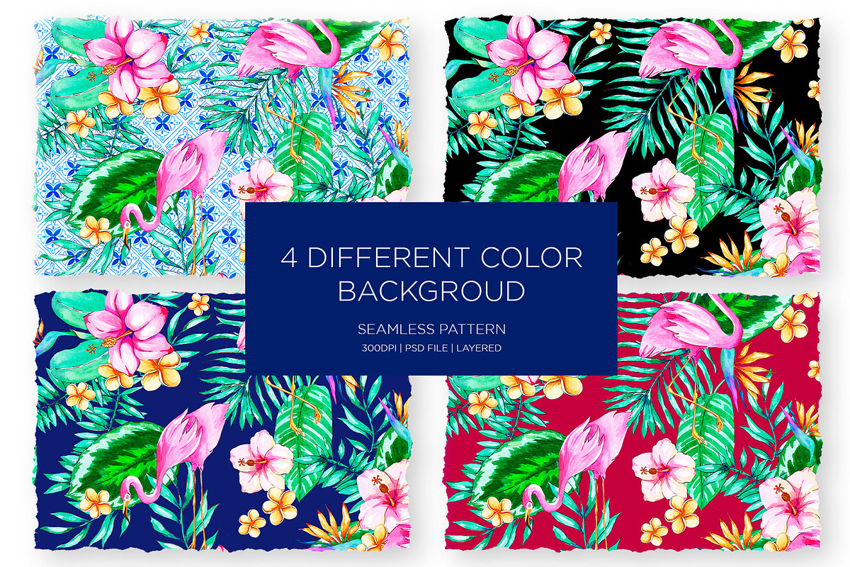 Pink flamingos watercolor patterns, a Pattern Graphic by Laura Camoe (Photo 2 of 4)