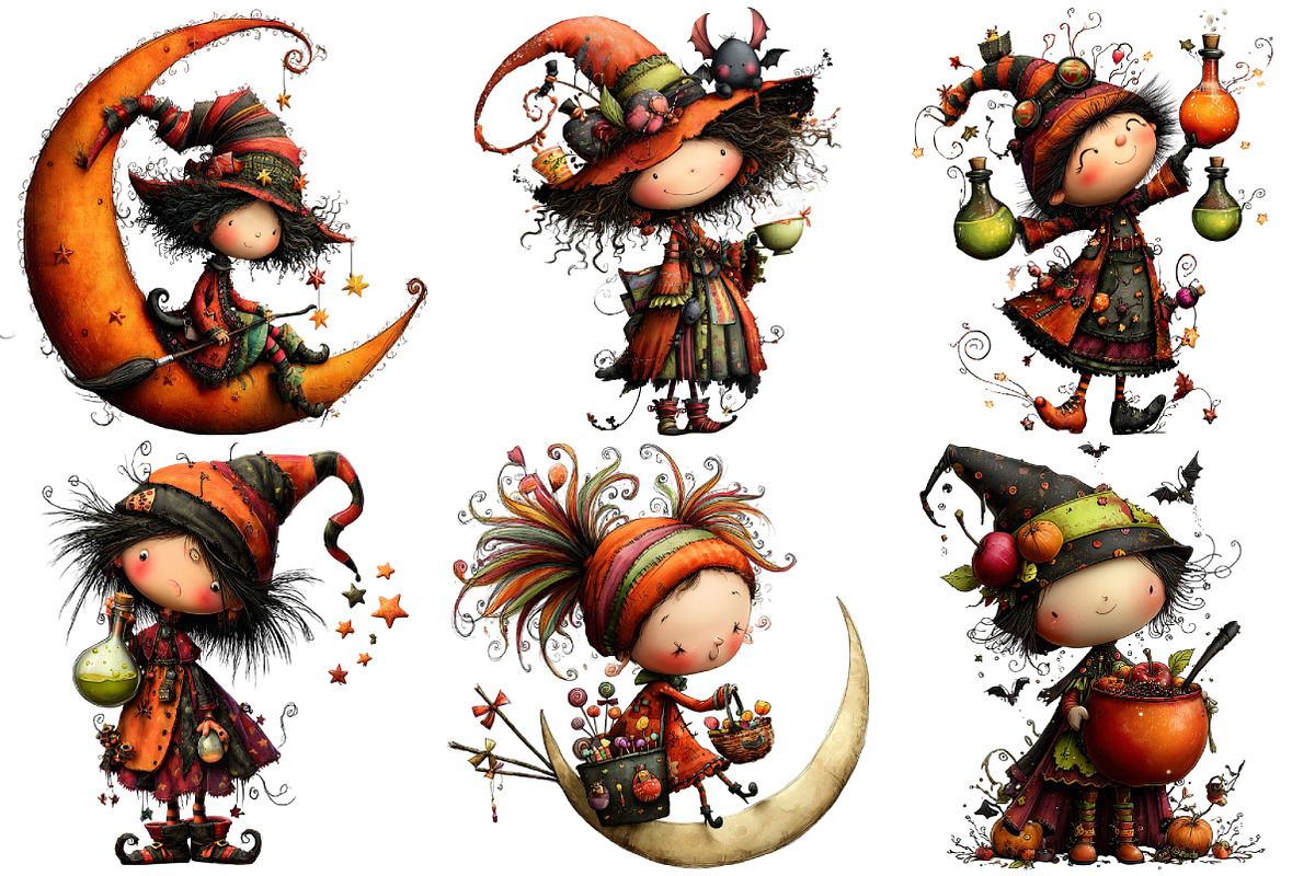 Quirky Halloween Witch Clipart, an Illustration by Pixels.Craft (Photo 5 of 6)