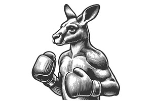 Muscular Boxing Kangaroo engraving, a Sport Illustration by AlexArt