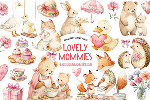 Lovely Mommies Clipart Bundle, an Animal Illustration by TatiMockup