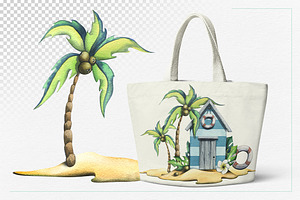 Tropical Island Watercolor Clip Art