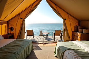 Luxury Tent Interior Overlooking Oce, an Architecture Photo by Stock Shape