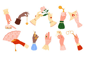Victorians era fashion set, hand of, an Object Illustration by Flashvector