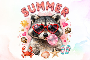 Funny Raccoon Summer Beach PNG, a Work Illustration by Sublimation Artist
