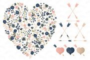 Navy & Blush Floral Heart & Banner, an Illustration by Amanda Ilkov (Thumbnail 3 of 4)