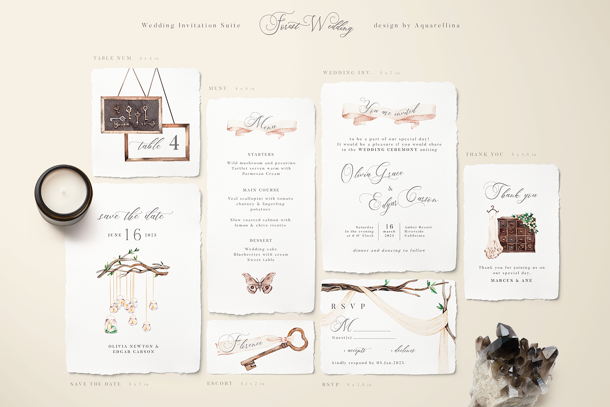 Beige Forest Wedding Invitations, an Invitation Template by Aquarellina (Photo 2 of 4)