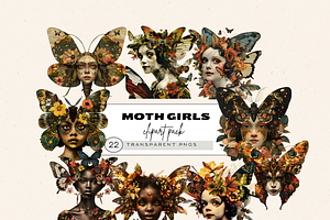 MOTH GIRLS CLIPART PACK SURREAL