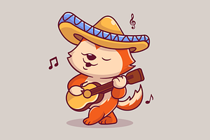 Cute Fox Playing Guitar With Hat, an Animal Illustration by Catalyst Labs