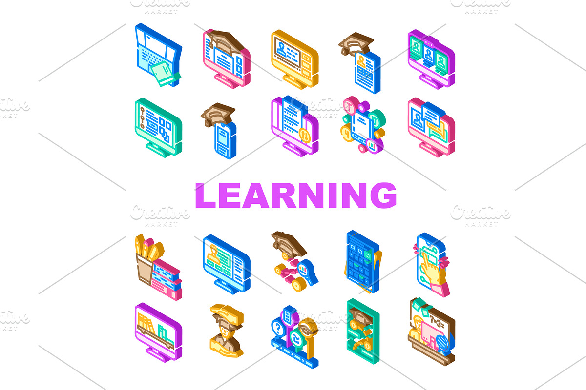 online learning platform study icons, an Object Illustration by pikepicture