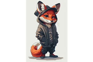 Stylish Fox Character In Hoodie And