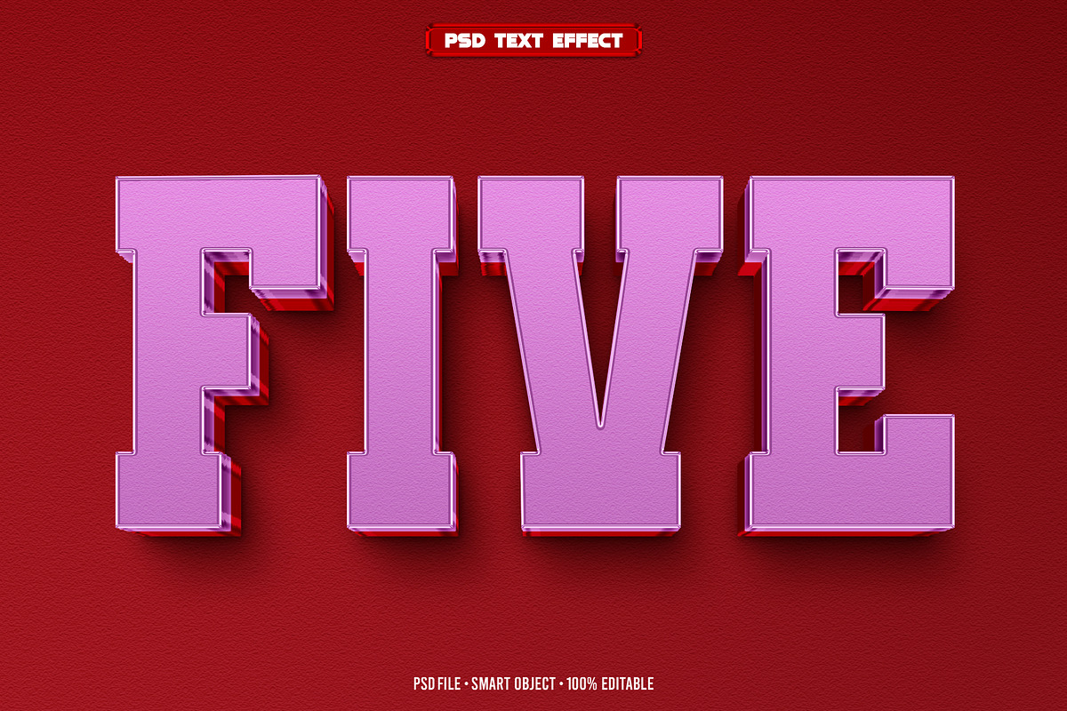 Five 3D editable text effect, a Layer Style Add-On by Hello Muh (Photo 1 of 2)