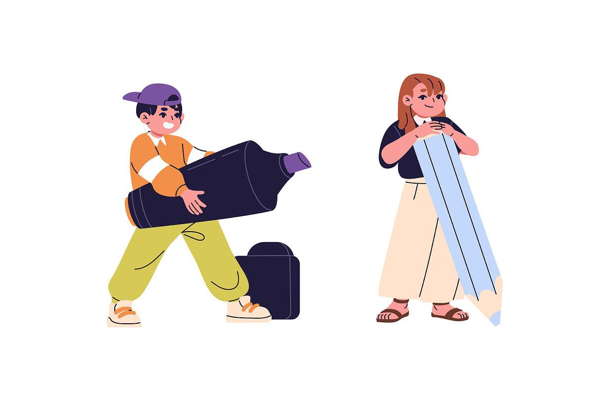 Tiny kids with big stationery set, a Person Illustration by PaperTrident (Photo 5 of 5)