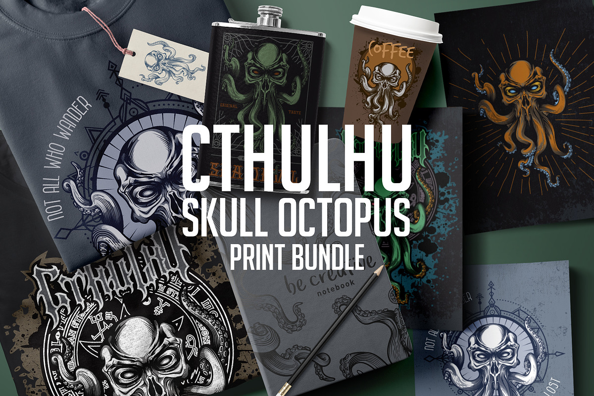Cthulhu skull octopus PRINT BUNDLE, an Animal Illustration by VioSilent (Photo 1 of 6)