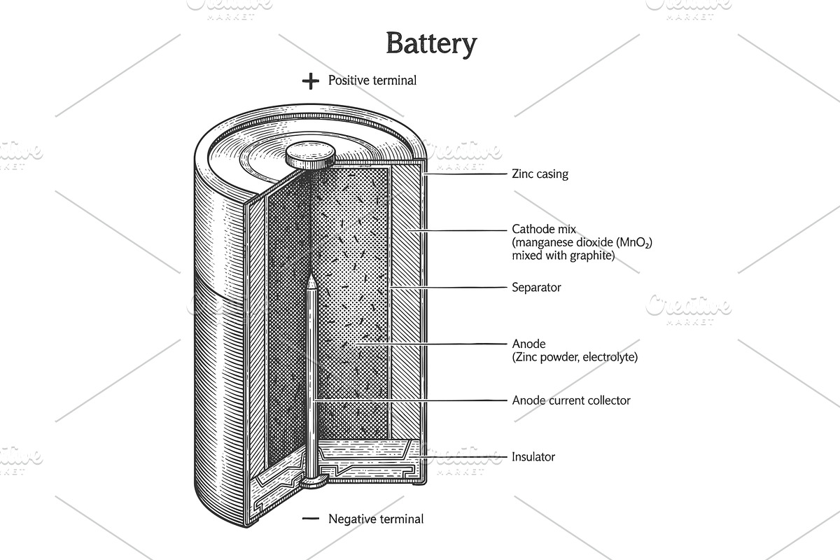 Labeled Diagram Battery Structure, an Illustration by AlexArt
