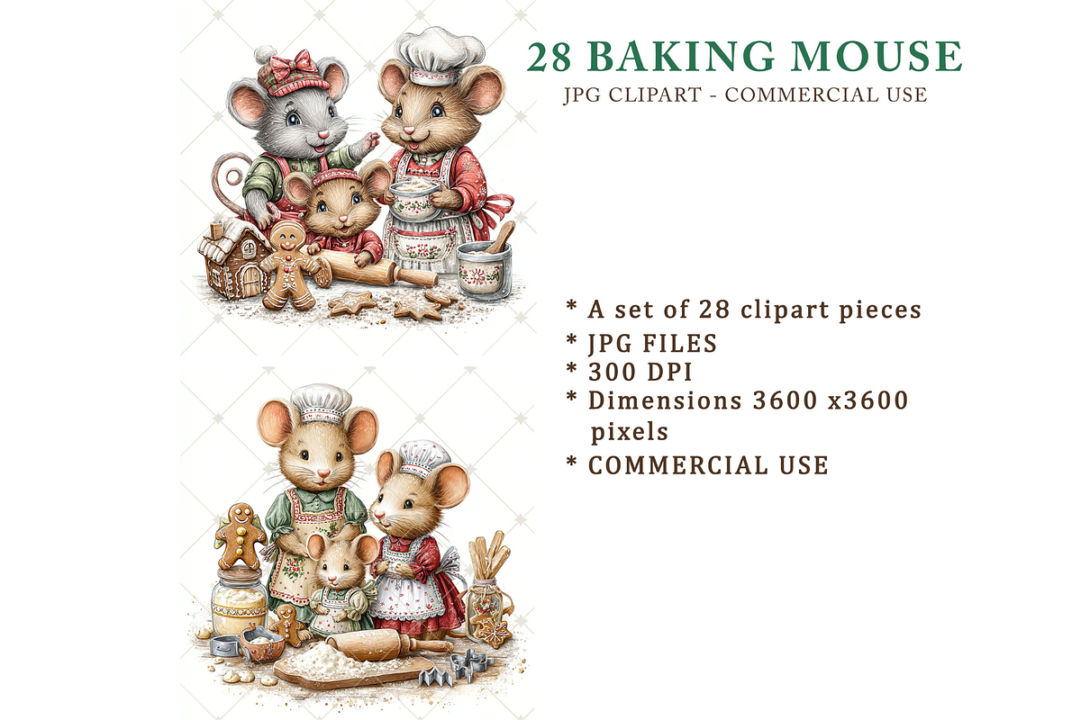 Christmas Mouse Baking Clipart JPG, a Seasonal Illustration by Memories By Lea (Photo 17 of 17)