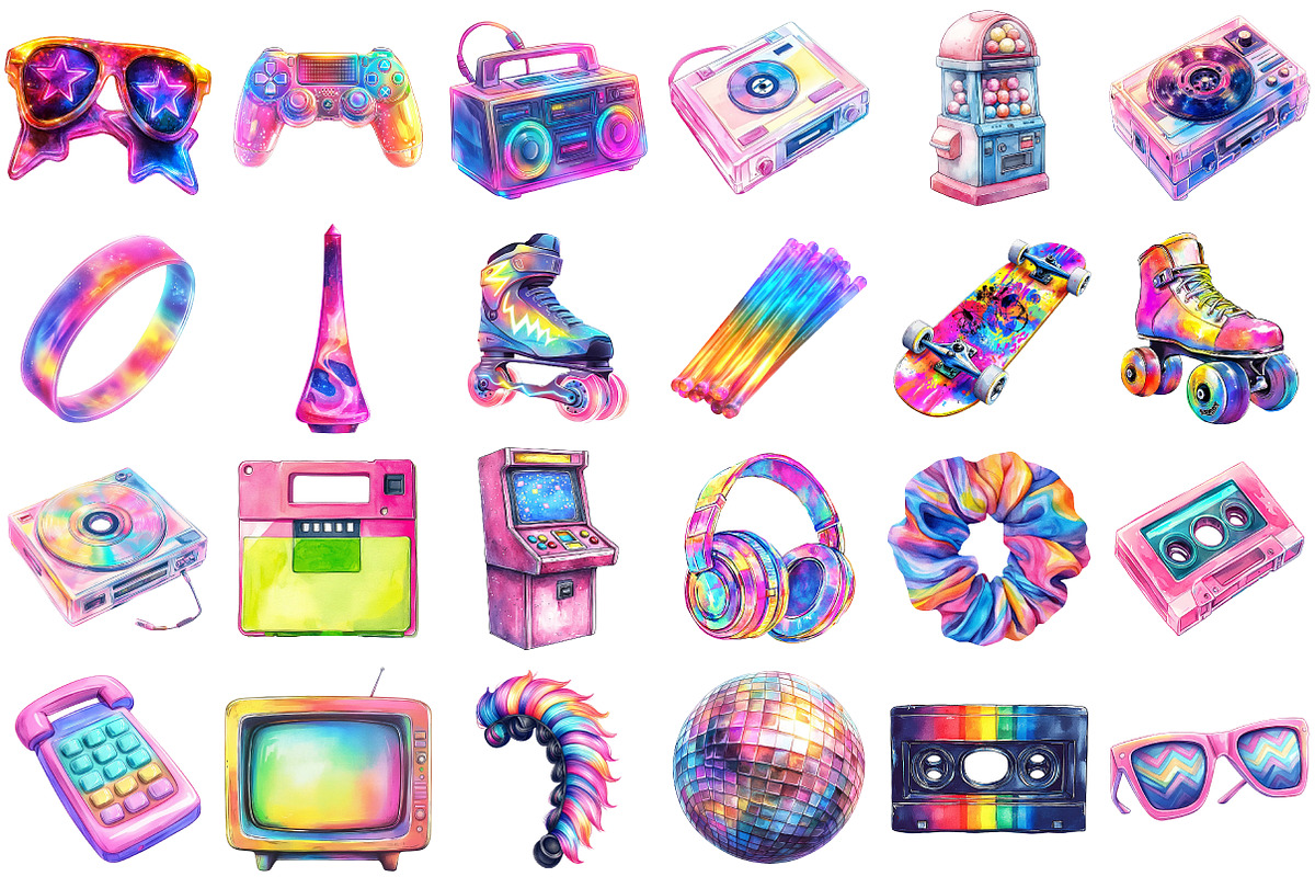 90s Neon Retro Clipart Bundle, an Illustration by Daily.Designs (Photo 2 of 3)