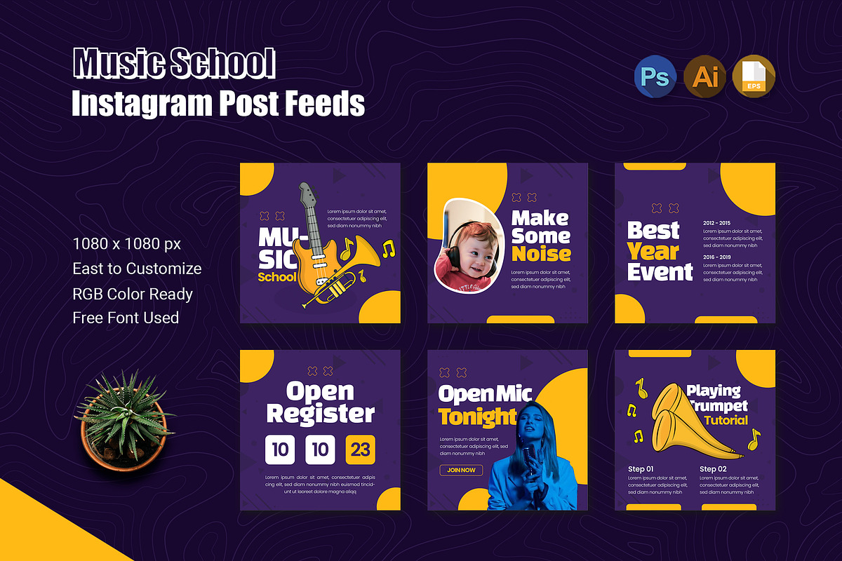 Music School Instagram Post, a Social Media Template by Esensifiksi.studio