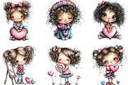 Whimsical Cute Curly Girl Clipart, an Illustration by CraftArtStudio (Thumbnail 6 of 6)