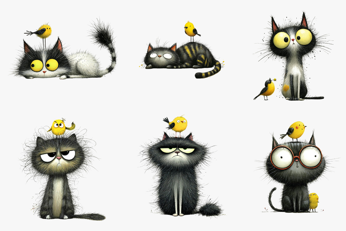 Quirky Cat and bird Clip-Art, an Illustration by CreationArt (Photo 3 of 5)