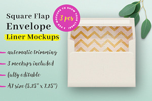 3 Square Flap Envelope Liner Mockups