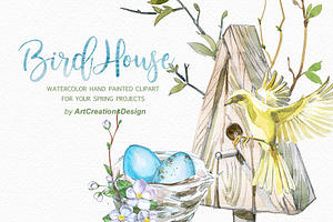 Watercolor Birdhouse Clipart Set, a Seasonal Illustration by ArtCreationsDesign