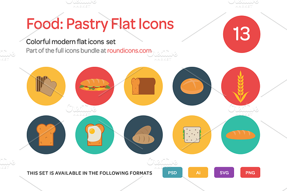 Food Pastry Flat Icons Set