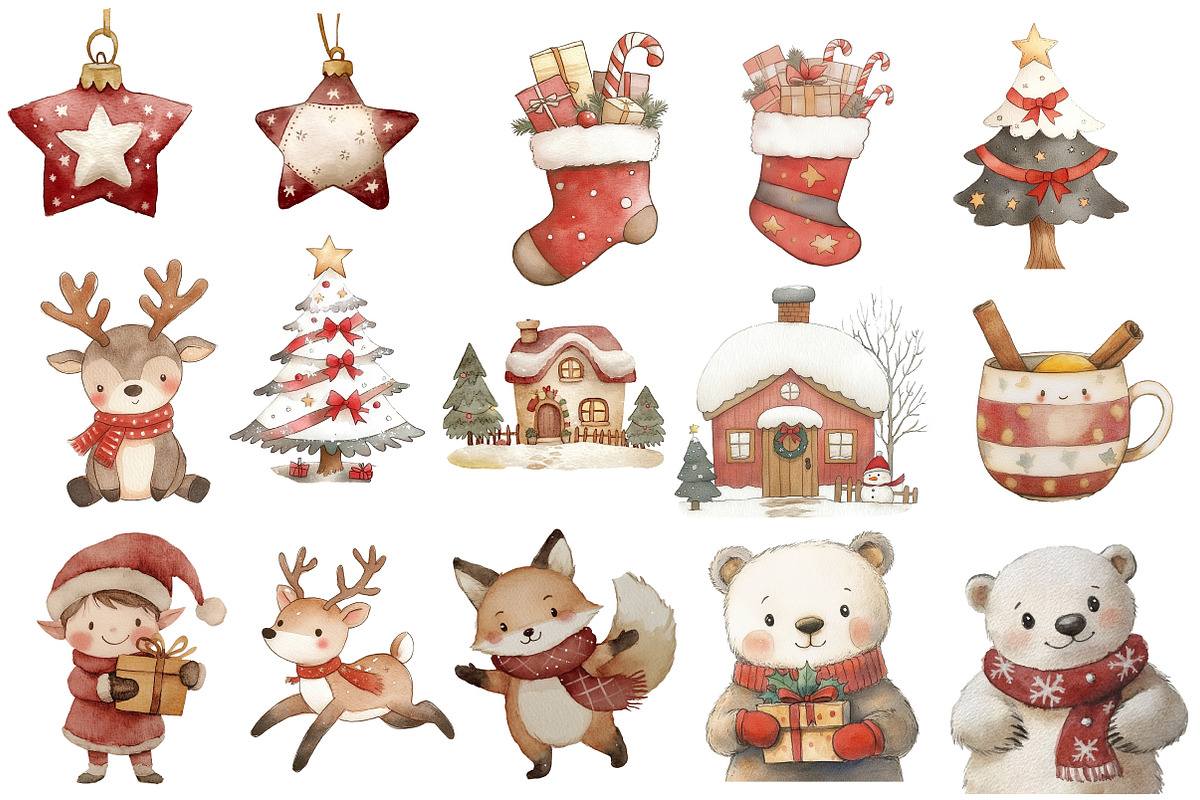 Watercolor Christmas clipart, an Illustration by Designworld (Photo 2 of 5)