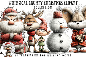 Whimsical Grumpy Christmas Clipart, an Illustration by OK Design