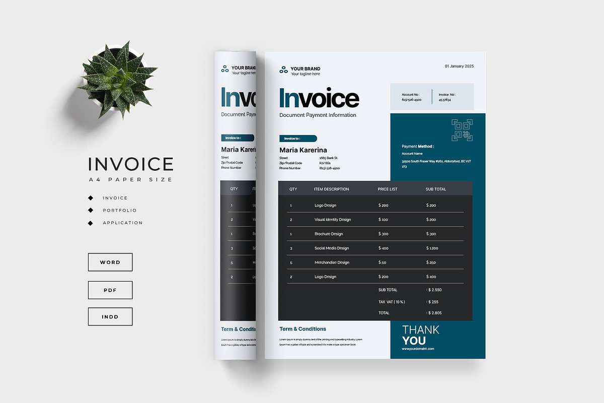 Modern Clean Minimalist Invoice, a Stationery Template by TMint Play
