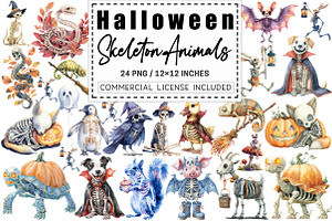 Halloween Skeleton Animals Clipart, a Graphic by CitraGraphics
